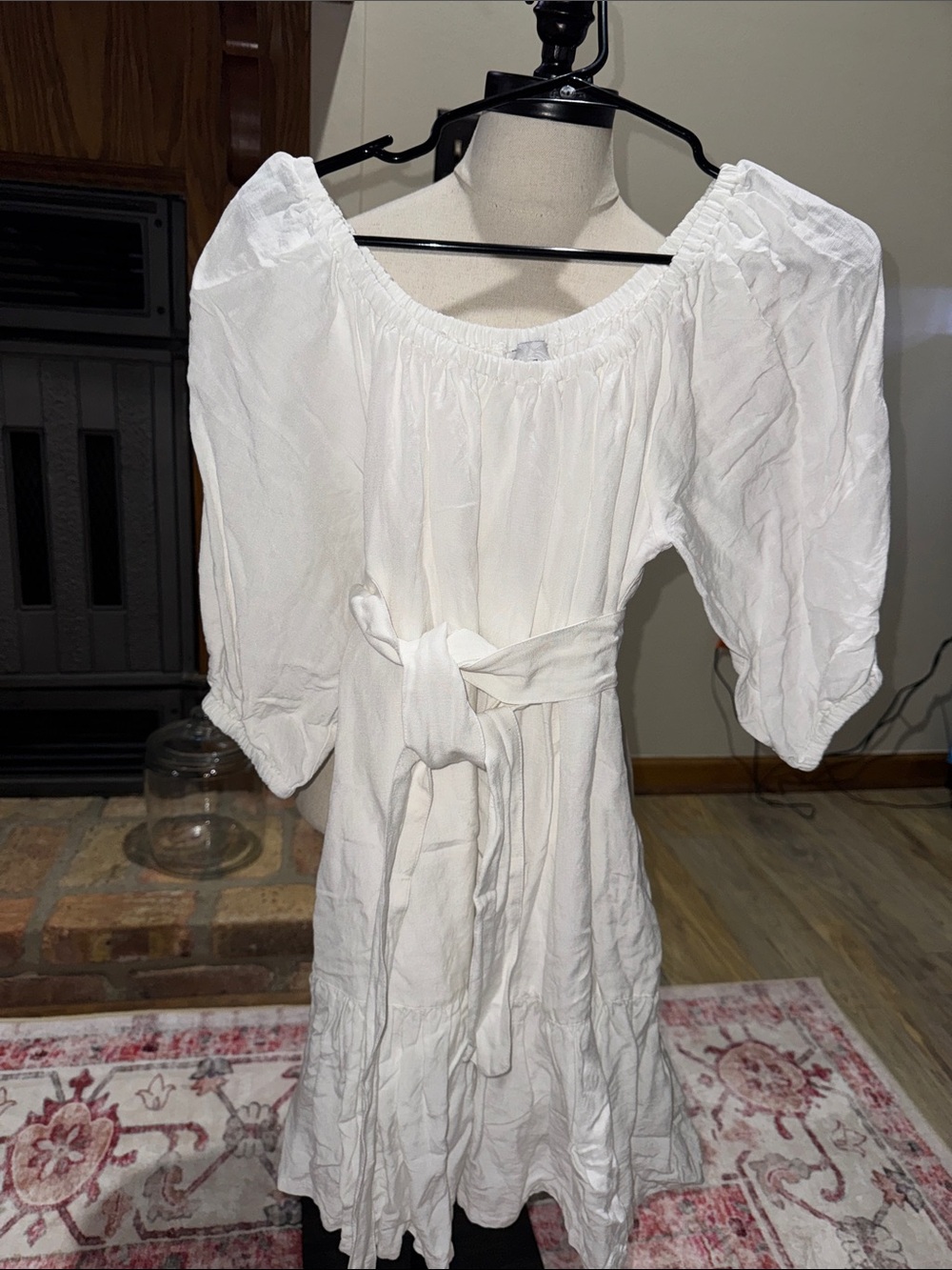 Tommy Bahama White Puff-Sleeve Midi Dress with Self-Tie Waist